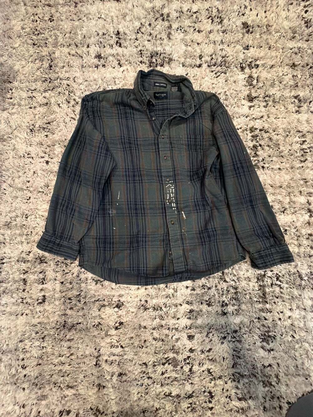 Van Heusen Khaki Classics Plaid Flannel Button Down Shirt Green